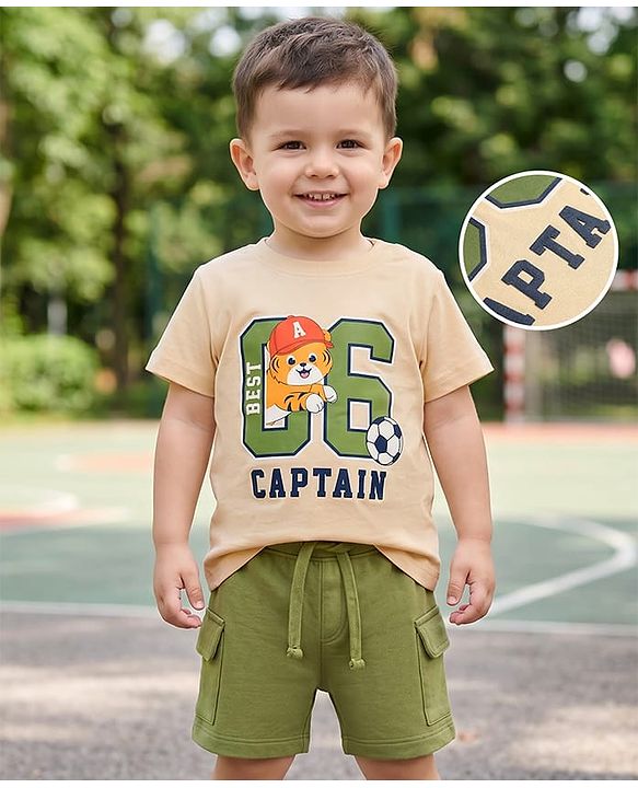Babyhug 100% Cotton Single Jersey Knit Half Sleeves T-Shirt & Shorts Set With Text Print - Multicolor