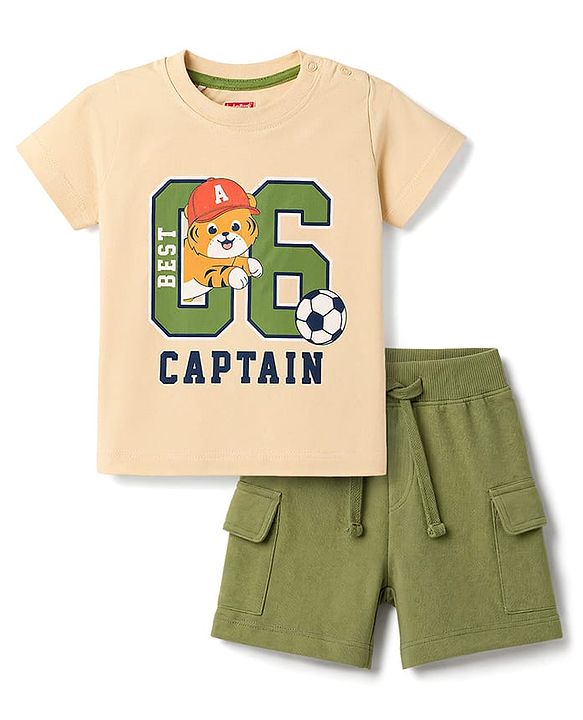 Babyhug 100% Cotton Single Jersey Knit Half Sleeves T-Shirt & Shorts Set With Text Print - Multicolor