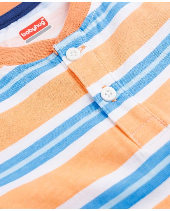 Babyhug 100% Cotton Single Jersey Knit Half Sleeves Striped T-Shirt & Shorts Set - Multicolor
