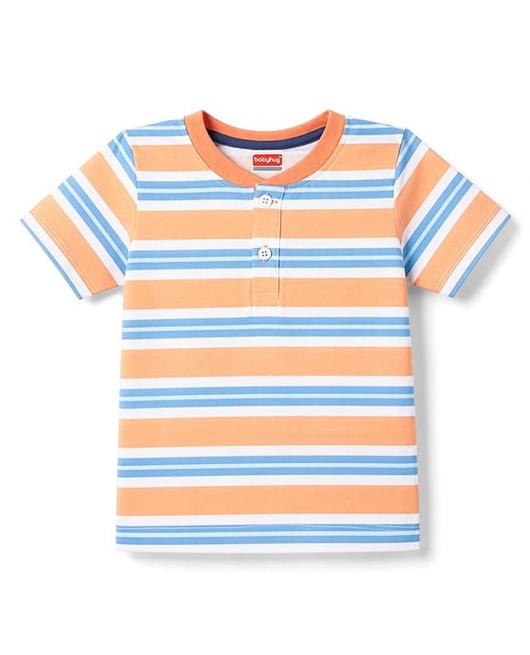Babyhug 100% Cotton Single Jersey Knit Half Sleeves Striped T-Shirt & Shorts Set - Multicolor