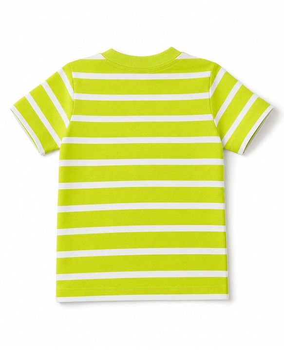 Babyhug 100% Cotton Knit Half Sleeves Striped & Sea Life Printed T-Shirt & Shorts Set - Lime Green