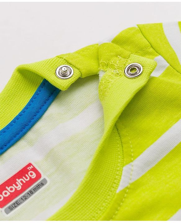 Babyhug 100% Cotton Knit Half Sleeves Striped & Sea Life Printed T-Shirt & Shorts Set - Lime Green
