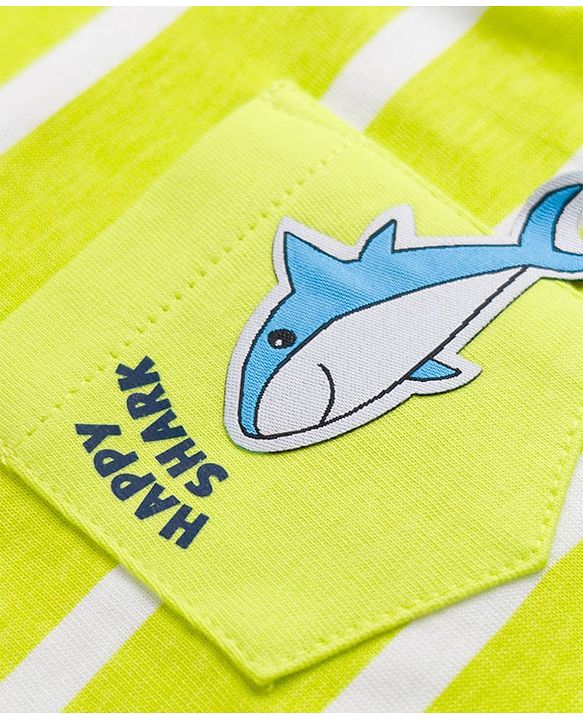 Babyhug 100% Cotton Knit Half Sleeves Striped & Sea Life Printed T-Shirt & Shorts Set - Lime Green