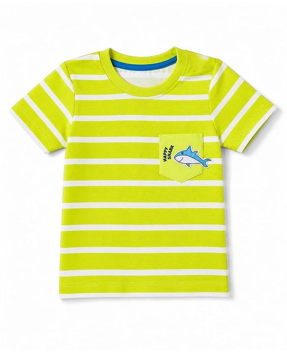 Babyhug 100% Cotton Knit Half Sleeves Striped & Sea Life Printed T-Shirt & Shorts Set - Lime Green