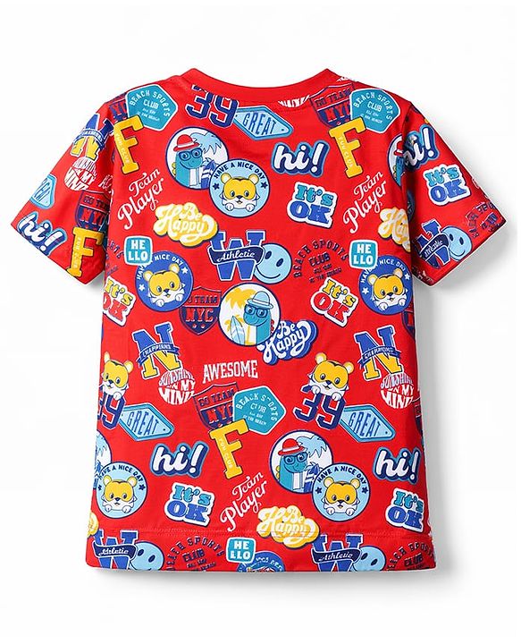Babyhug Cotton Knit Half Sleeves T-Shirt With Text Print - Multicolor