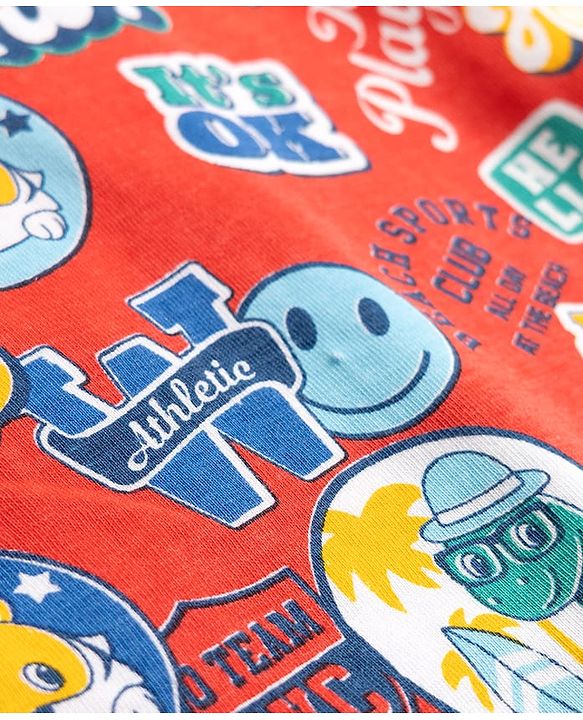 Babyhug Cotton Knit Half Sleeves T-Shirt With Text Print - Multicolor