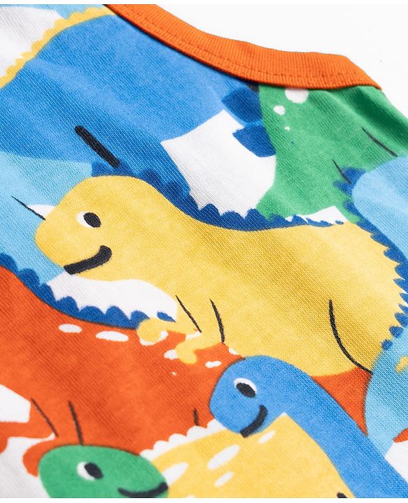 Babyhug Cotton Knit Sleeveless Tank T-Shirt With Dino Print - Multicolor