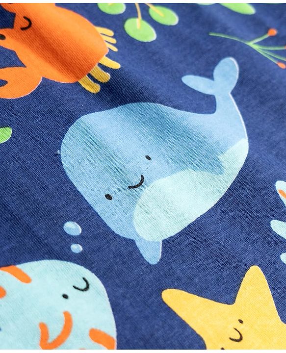 Babyhug Cotton Knit Sleeveless Tank T-Shirt With Sea Animals Print - Multicolor