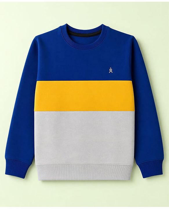 Pine Kids Cotton Knit Sweatshirt with Full Sleeves and Color Block Pattern - Navy Blue