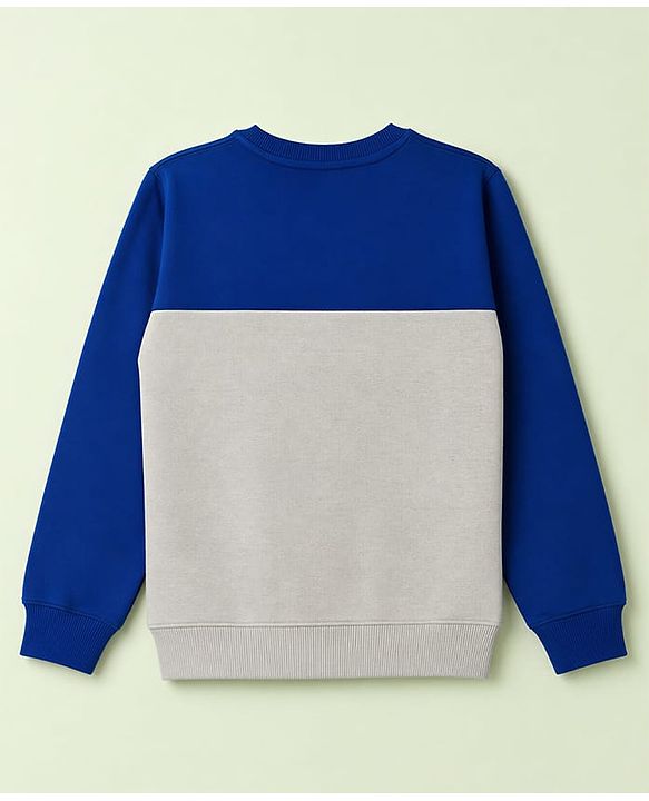 Pine Kids Cotton Knit Sweatshirt with Full Sleeves and Color Block Pattern - Navy Blue