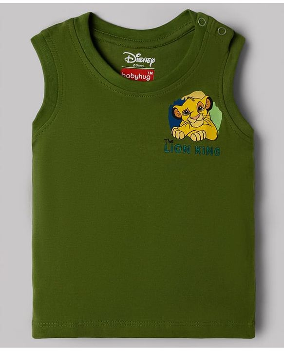 Babyhug Disney Cotton Single Jersey Knit T-Shirts with Sleeveless Styling and The Lion King Print in for in Navy Blue for Pack of 3 3-6 Months