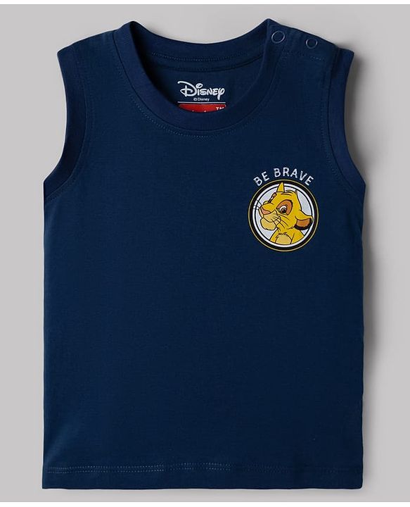 Babyhug Disney Cotton Single Jersey Knit T-Shirts with Sleeveless Styling and The Lion King Print in for in Navy Blue for Pack of 3 3-6 Months