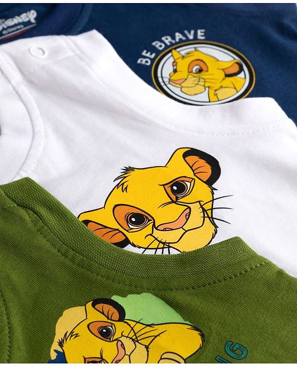 Babyhug Disney Cotton Single Jersey Knit T-Shirts with Sleeveless Styling and The Lion King Print in for in Navy Blue for Pack of 3 3-6 Months