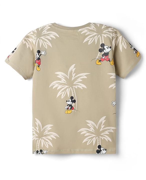 Pine Kids Disney Single Jersey Knit Half sleeves Co-Ords T-Shirt & Shorts Nightsuit with Micky Mouse Graphics - Brown