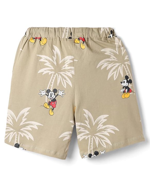 Pine Kids Disney Single Jersey Knit Half sleeves Co-Ords T-Shirt & Shorts Nightsuit with Micky Mouse Graphics - Brown