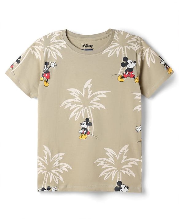 Pine Kids Disney Single Jersey Knit Half sleeves Co-Ords T-Shirt & Shorts Nightsuit with Micky Mouse Graphics - Brown