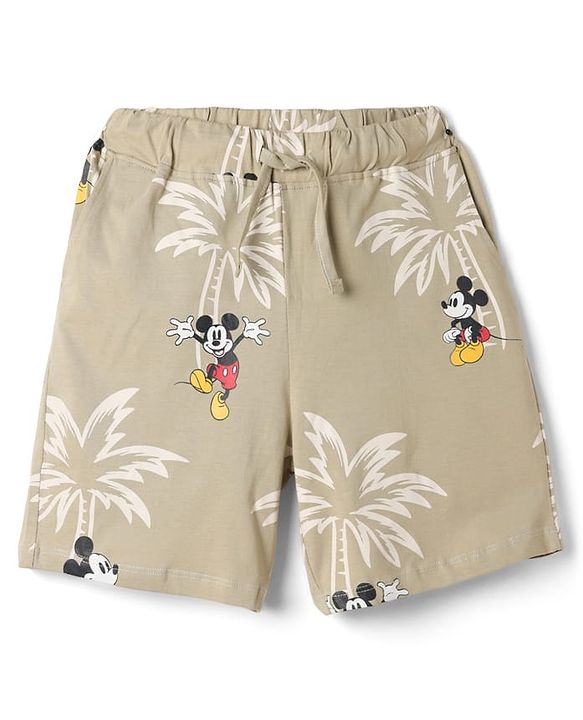 Pine Kids Disney Single Jersey Knit Half sleeves Co-Ords T-Shirt & Shorts Nightsuit with Micky Mouse Graphics - Brown