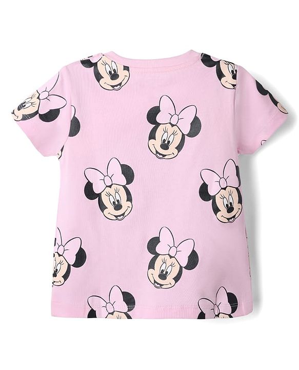 Babyhug Disney Single Jersey Knit Half Sleeves Co-Ords T-Shirt & Pyjama Night Suit with Minnie Mouse Graphic Pack of 2 - Pink & Green