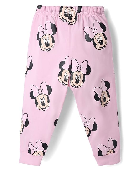 Babyhug Disney Single Jersey Knit Half Sleeves Co-Ords T-Shirt & Pyjama Night Suit with Minnie Mouse Graphic Pack of 2 - Pink & Green