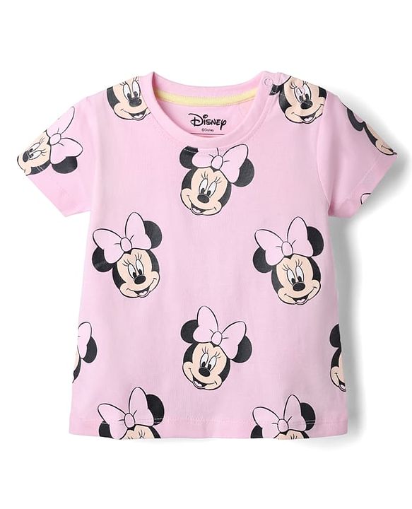 Babyhug Disney Single Jersey Knit Half Sleeves Co-Ords T-Shirt & Pyjama Night Suit with Minnie Mouse Graphic Pack of 2 - Pink & Green