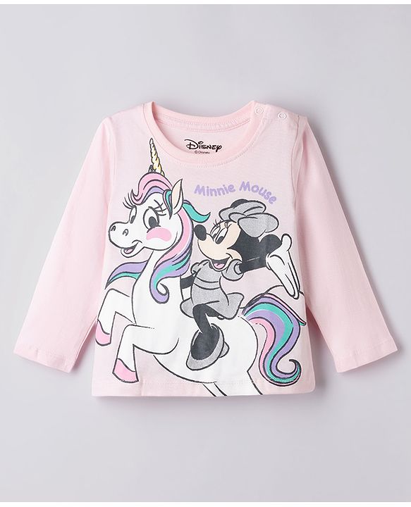 Babyhug Disney Single Jersey Knit Full Sleeves T-Shirt & Pyjama Night Suit with Unicorn & Minnie Mouse Print - Pink