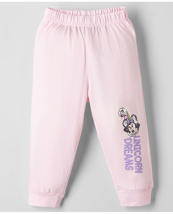 Babyhug Disney Single Jersey Knit Full Sleeves T-Shirt & Pyjama Night Suit with Unicorn & Minnie Mouse Print - Pink