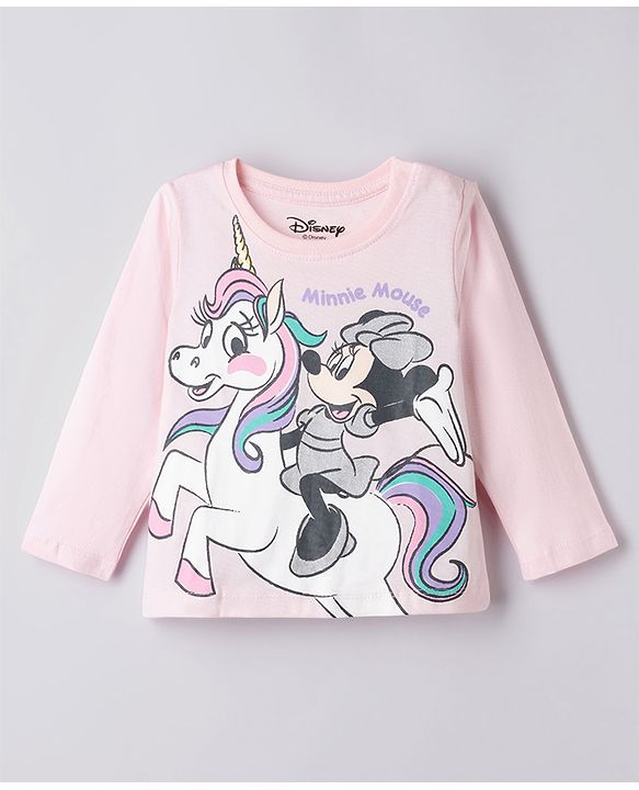 Babyhug Disney Single Jersey Knit Full Sleeves T-Shirt & Pyjama Night Suit with Unicorn & Minnie Mouse Print - Pink
