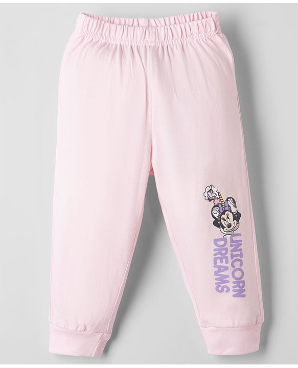 Babyhug Disney Single Jersey Knit Full Sleeves T-Shirt & Pyjama Night Suit with Unicorn & Minnie Mouse Print - Pink