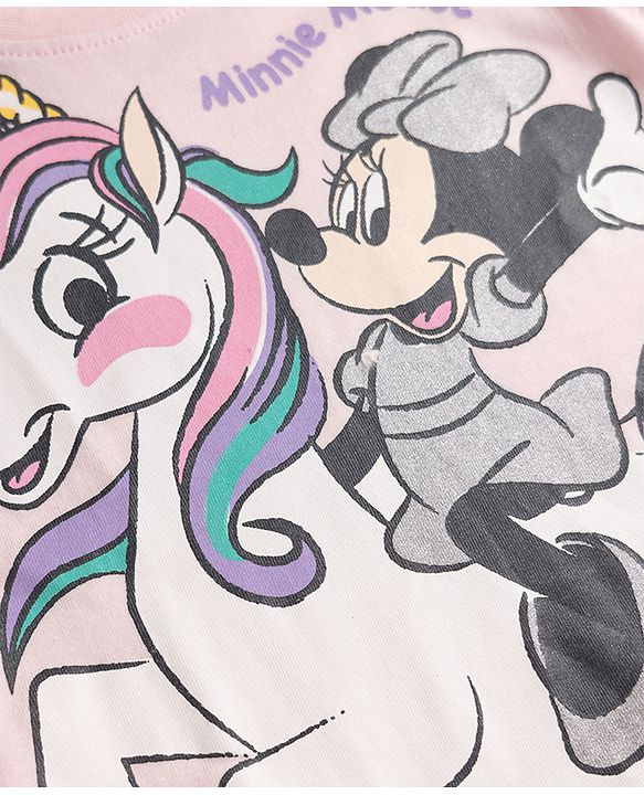 Babyhug Disney Single Jersey Knit Full Sleeves T-Shirt & Pyjama Night Suit with Unicorn & Minnie Mouse Print - Pink