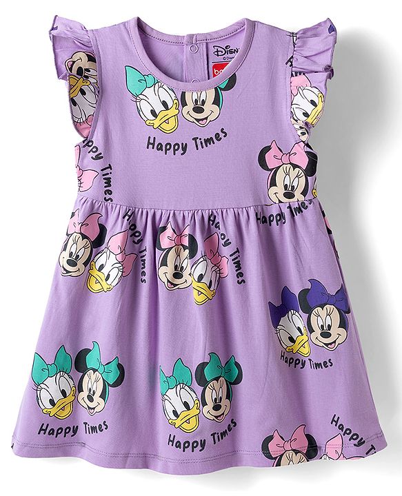 Babyhug Disney Single Jersey Knit Frill Sleeves With Minnie Mouse & Friend Graphics Pack of 2 - Pink & Lavender