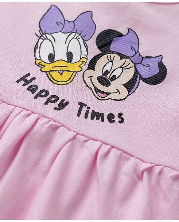 Babyhug Disney Single Jersey Knit Frill Sleeves With Minnie Mouse & Friend Graphics Pack of 2 - Pink & Lavender