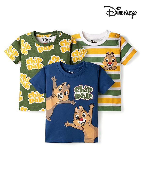 Babyhug Disney Single Jersey Half sleeves Knit T-Shirt with Chip & Dale Graphic Pack of 3 -Multicolour
