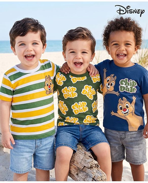 Babyhug Disney Single Jersey Half sleeves Knit T-Shirt with Chip & Dale Graphic Pack of 3 -Multicolour