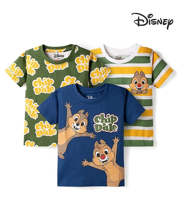 Babyhug Disney Single Jersey Half sleeves Knit T-Shirt with Chip & Dale Graphic Pack of 3 -Multicolour