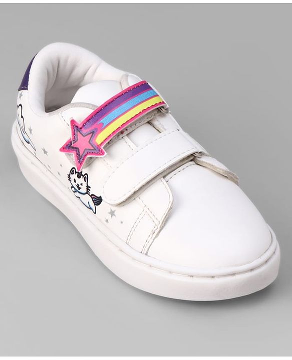 Pine Kids Velcro Closure Casual Shoes With Star Applique & Cat Print - Pink