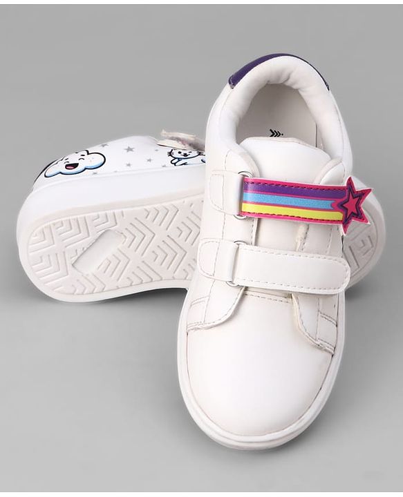 Pine Kids Velcro Closure Casual Shoes With Star Applique & Cat Print - Pink