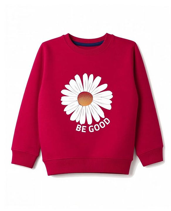 Pine Kids Knit Full Sleeves Sweatshirt with Floral Print -  Red