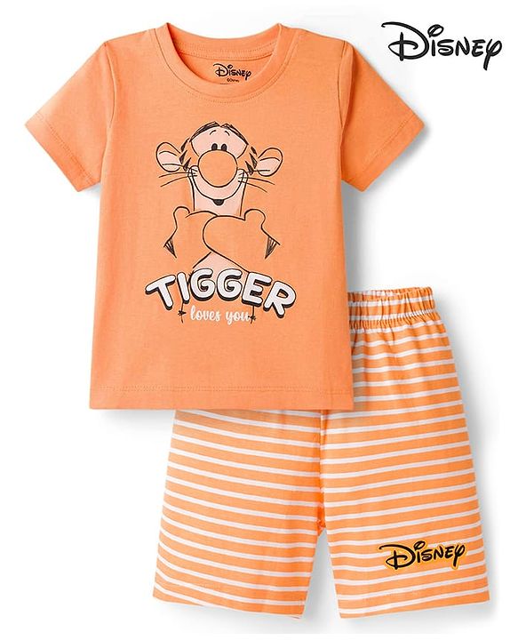 Babyhug Disney Single Jersey Knit Half Sleeves T-Shirt & Shorts Night Suit with Tigger Graphics - Orange