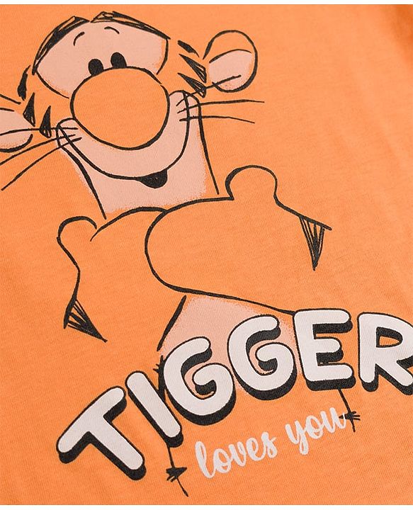 Babyhug Disney Single Jersey Knit Half Sleeves T-Shirt & Shorts Night Suit with Tigger Graphics - Orange