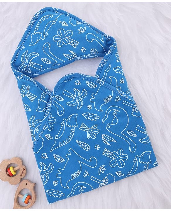 Babyhug Interlock Knit Hooded Towel with Dino Print L 74 x B 74 cm - Blue