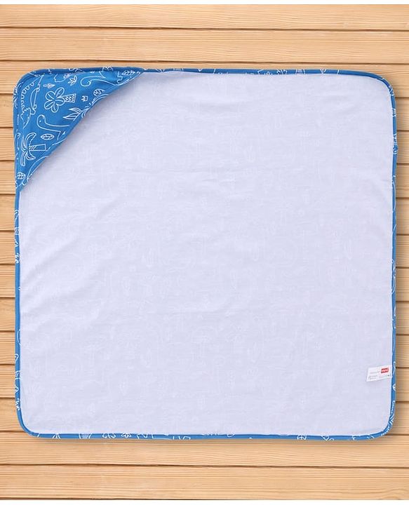 Babyhug Interlock Knit Hooded Towel with Dino Print L 74 x B 74 cm - Blue