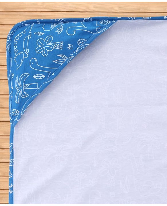 Babyhug Interlock Knit Hooded Towel with Dino Print L 74 x B 74 cm - Blue