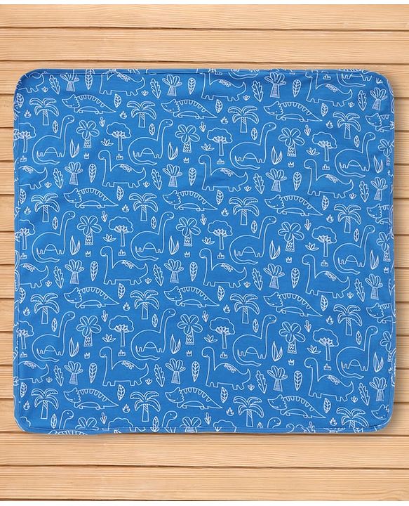 Babyhug Interlock Knit Hooded Towel with Dino Print L 74 x B 74 cm - Blue