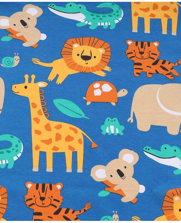 Babyhug Interlock Knit Hooded Towel with Animal Print L 75 x B 75 cm - Blue
