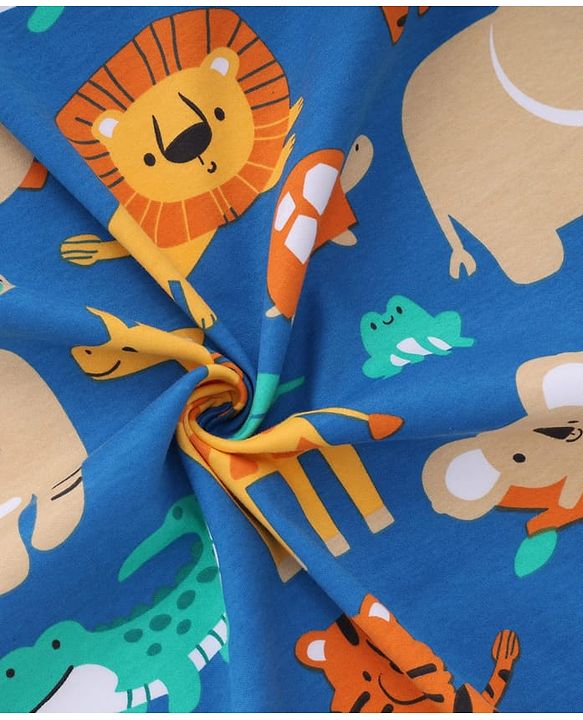Babyhug Interlock Knit Hooded Towel with Animal Print L 75 x B 75 cm - Blue