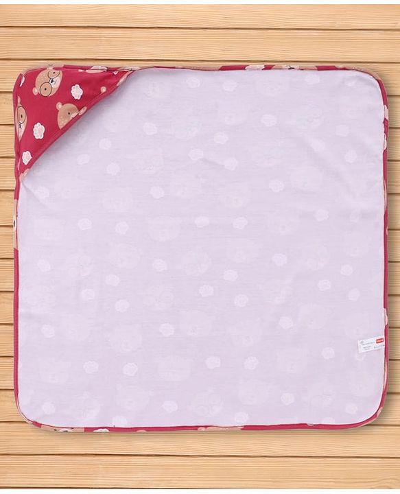 Babyhug Interlock Knit Hooded Towel with Teddy Print L 74.5 x B 74.5 cm - Red
