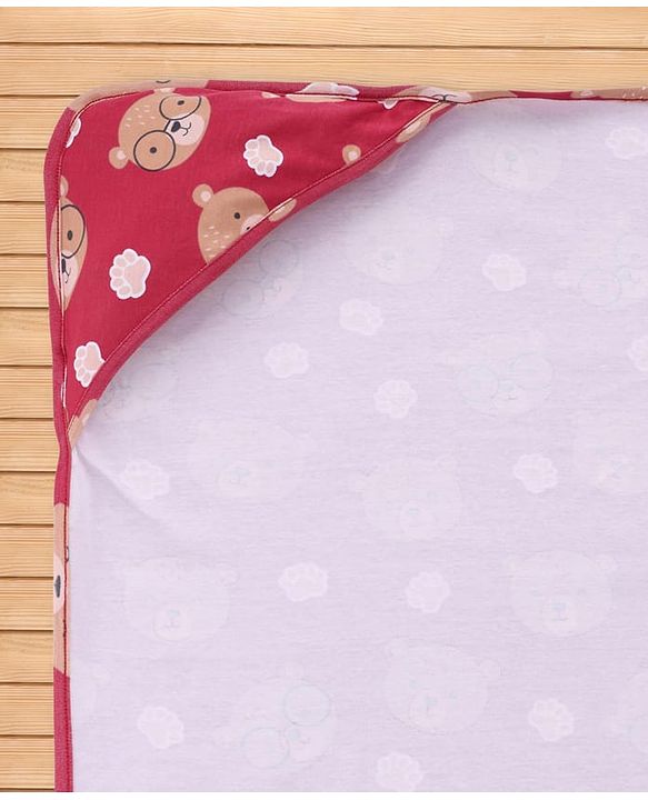 Babyhug Interlock Knit Hooded Towel with Teddy Print L 74.5 x B 74.5 cm - Red