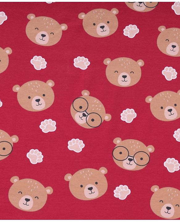 Babyhug Interlock Knit Hooded Towel with Teddy Print L 74.5 x B 74.5 cm - Red