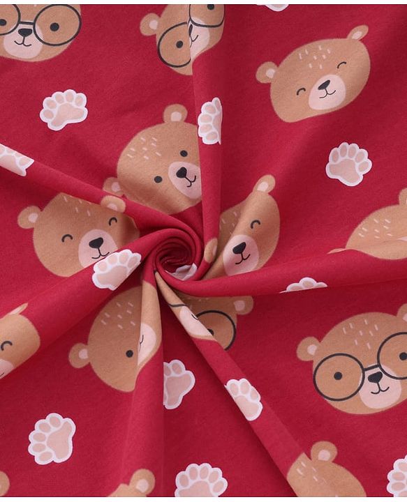 Babyhug Interlock Knit Hooded Towel with Teddy Print L 74.5 x B 74.5 cm - Red