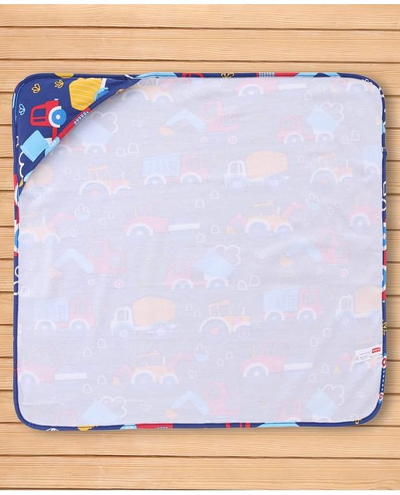 Babyhug Interlock Knit Hooded Towel with Vehicle Print L 74 x B 74 cm - Navy Blue
